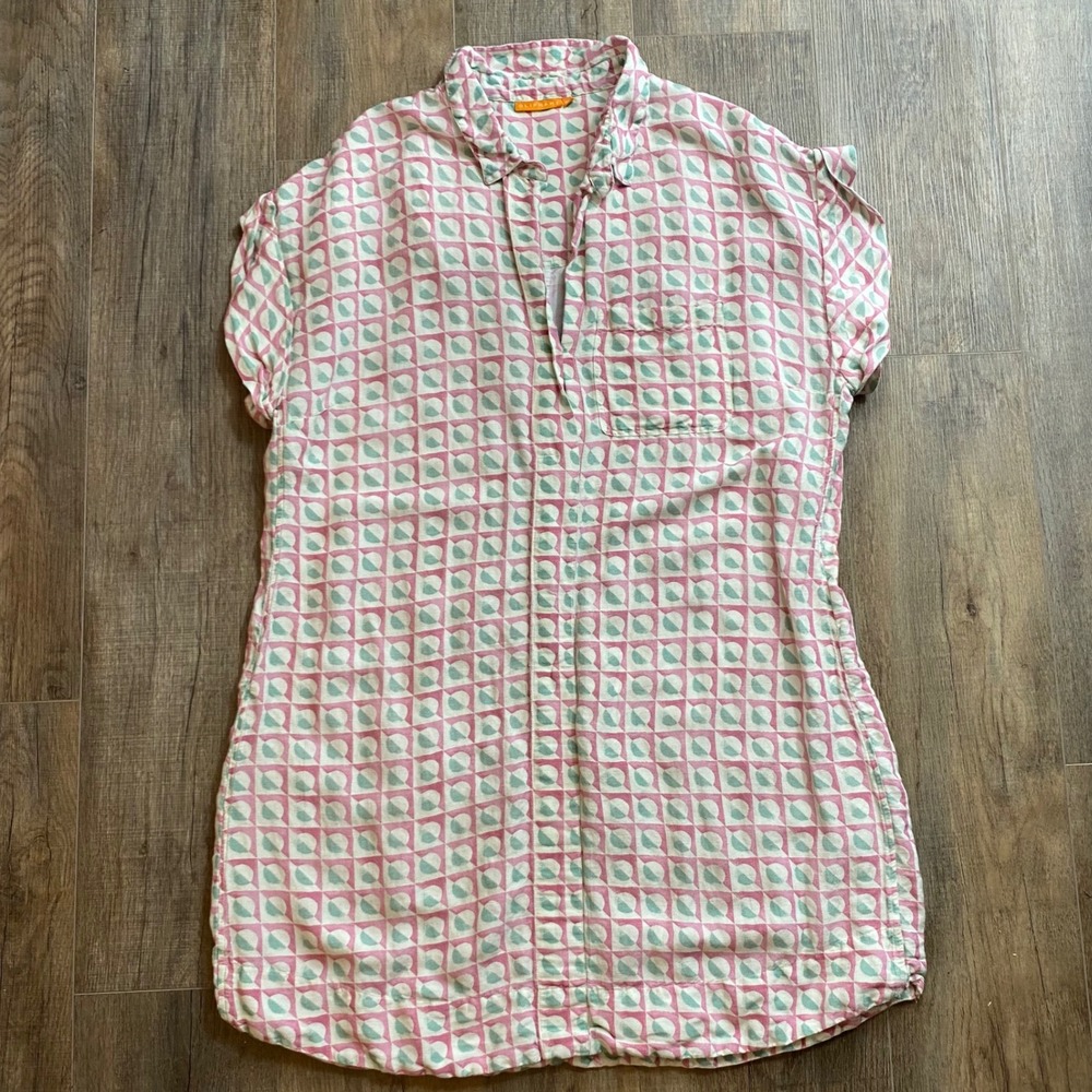 Oliphant Pink Mint Geometric Linen Blend Sleeveless Tunic Dress Womens 2XL AS IS
